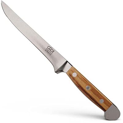 Güde Solingen Flexibel gesmeed uitbeenmes, 13 cm, olijfhout, ALPHA OLIVE, dubbel inzetstuk, handgemaakt in Duitsland Güde Solingen Flexibel gesmeed uitbeenmes, 13 cm, olijfhout, ALPHA OLIVE, dubbel inzetstuk, handgemaakt in Duitsland