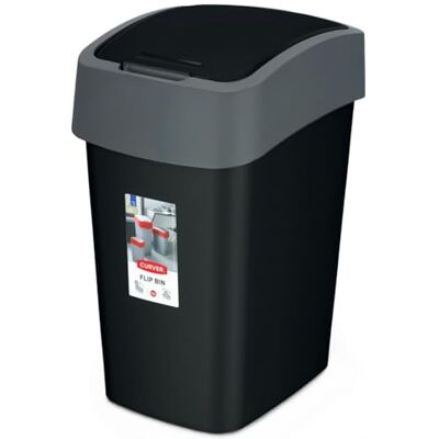 Curver Multifunctionele afvalbak Flip 25L grijs, plastic, zwart/zilver, 26x34x47 cm Curver Multifunctionele afvalbak Flip 25L grijs, plastic, zwart/zilver, 26x34x47 cm