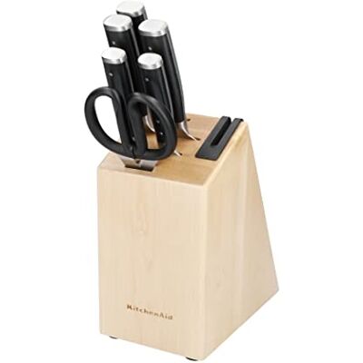 KitchenAid Gourmet Messenset, 6-delig, met opbergblok, zwarte mouwen, Japans staal, 5-delige messenslijper, schaar en messenslijper KitchenAid Gourmet Messenset, 6-delig, met opbergblok, zwarte mouwen, Japans staal, 5-delige messenslijper, schaar en messenslijper