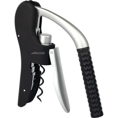 Arcos Handmatige kurkentrekker gemaakt van ABS, zinklegering en elastomeer, wijnopener met capsulesnijder, moderne lichtgewicht handflesopener, kleur zilver en zwart Arcos Handmatige kurkentrekker gemaakt van ABS, zinklegering en elastomeer, wijnopener met capsulesnijder, moderne lichtgewicht handflesopener, kleur zilver en zwart
