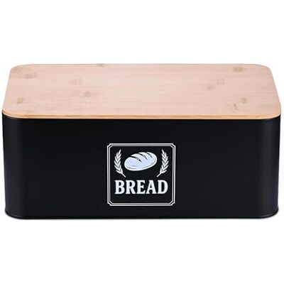 Relaxdays Broodtrommel, praktisch deksel, retro design, H x B x D: 13,5 x 33 x 19 cm, zwart en naturel Relaxdays Broodtrommel, praktisch deksel, retro design, H x B x D: 13,5 x 33 x 19 cm, zwart en naturel