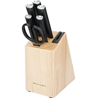 KitchenAid Classic 6-delige messenset met blok, scherpe keukenmessen van 420J2 Japans staal en rubberen standaard KitchenAid Classic 6-delige messenset met blok, scherpe keukenmessen van 420J2 Japans staal en rubberen standaard