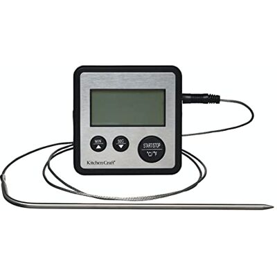 KitchenCraft Digitale voedselthermometer en keukentimer met sonde voor vlees, suiker, jam en meer, zilver, 8 x 8 x 2 cm KitchenCraft Digitale voedselthermometer en keukentimer met sonde voor vlees, suiker, jam en meer, zilver, 8 x 8 x 2 cm