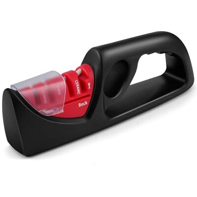 Kolamom Professionele 4-in-1 handmatige messenslijper voor het slijpen van keukenmessen, jachtmessen, schaar, keramische steen, wolfraamcarbide en diamant, ergonomisch, basis Kolamom Professionele 4-in-1 handmatige messenslijper voor het slijpen van keukenmessen, jachtmessen, schaar, keramische steen, wolfraamcarbide en diamant, ergonomisch, basis