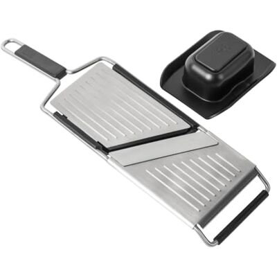 KUHN RIKON ESSENTIAL groenteschaaf van roestvrij staal, scherp lemmet, traploos verstelbaar tot 0,5 cm KUHN RIKON ESSENTIAL groenteschaaf van roestvrij staal, scherp lemmet, traploos verstelbaar tot 0,5 cm