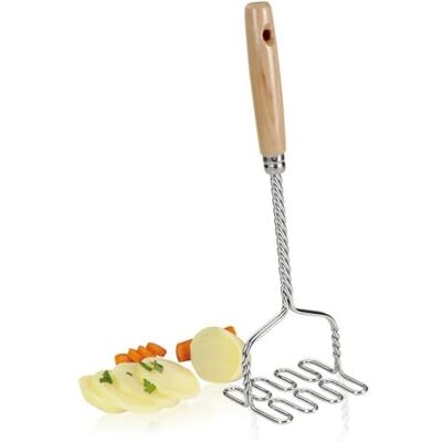 Metaltex -195100010 aardappelstamper verchroomd houten handvat Metaltex -195100010 aardappelstamper verchroomd houten handvat