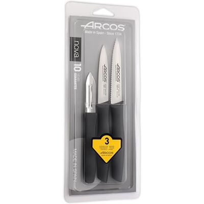Arcos Serie Nova – Paring messenset – lemmet nitrum roestvrij staal – handvat hand polypropyleen kleur zwart Arcos Serie Nova – Paring messenset – lemmet nitrum roestvrij staal – handvat hand polypropyleen kleur zwart