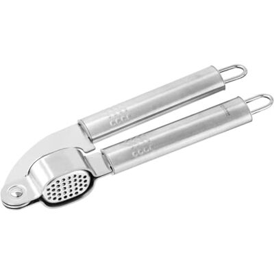Fackelmann 40445 roestvrijstalen knoflookpers, knoflookpers, keukengerei, roestvrij staal, zilver, 19,5 x 5 cm Fackelmann 40445 roestvrijstalen knoflookpers, knoflookpers, keukengerei, roestvrij staal, zilver, 19,5 x 5 cm