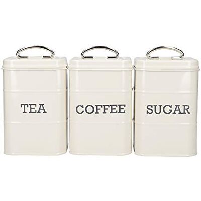 KitchenCraft Living Nostalgia Thee-, koffie- en suikerblikjes in geschenkdoos, staal, antieke crème, 3-delige set KitchenCraft Living Nostalgia Thee-, koffie- en suikerblikjes in geschenkdoos, staal, antieke crème, 3-delige set