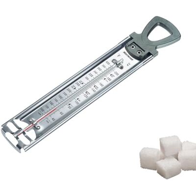 Westmark Suikerthermometer, 1 stuk, hulp bij jam en fruit, roestvrijstalen frame met verstelbare tang, robuuste glazen buis, zilverkleurig roestvrij staal Westmark Suikerthermometer, 1 stuk, hulp bij jam en fruit, roestvrijstalen frame met verstelbare tang, robuuste glazen buis, zilverkleurig roestvrij staal