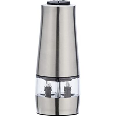 WENKO Elektrische 2-in-1 roestvrijstalen molen met licht, zout- en pepermolen met licht, roestvrij staal, 7 x 17,5 x 6 cm, mat zilver WENKO Elektrische 2-in-1 roestvrijstalen molen met licht, zout- en pepermolen met licht, roestvrij staal, 7 x 17,5 x 6 cm, mat zilver