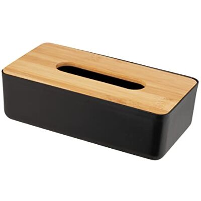 WENKO Rotello 25319100 kunststof doos met bamboedeksel voor het opbergen van standaard kartonnen dozen, 24 x 7,5 x 12,cm, zwart/naturel WENKO Rotello 25319100 kunststof doos met bamboedeksel voor het opbergen van standaard kartonnen dozen, 24 x 7,5 x 12,cm, zwart/naturel