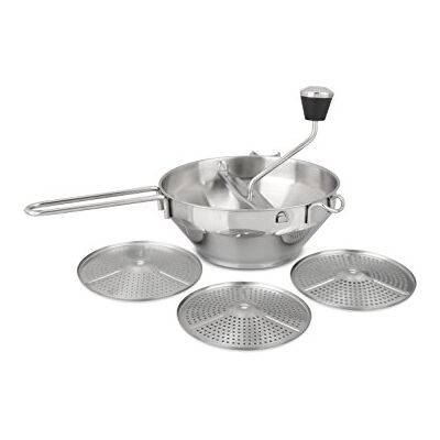 Dr. Oetker Roestvrijstalen snijmachine met 3 verwisselbare geperforeerde schijven voor het snijden van groenten en fruit, jam, puree, soepen, sauzen en babyvoeding (kleur: zilver) Dr. Oetker Roestvrijstalen snijmachine met 3 verwisselbare geperforeerde schijven voor het snijden van groenten en fruit, jam, puree, soepen, sauzen en babyvoeding (kleur: zilver)