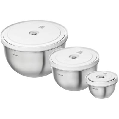 ZWILLING Set van 6 Fresh and Save vacuümkommen 12-18-24 cm, roestvrij staal, zilver ZWILLING Set van 6 Fresh and Save vacuümkommen 12-18-24 cm, roestvrij staal, zilver