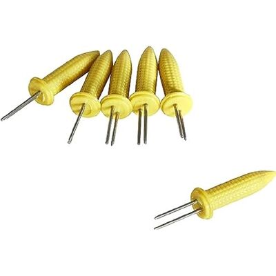 Fackelmann 6 stuks maïskolfhouders op SB kaart kunststof geel zilver 6,5 x 2 x 2 cm Fackelmann 6 stuks maïskolfhouders op SB kaart kunststof geel zilver 6,5 x 2 x 2 cm