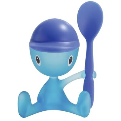Alessi Asg23 Az Cico eierdopje met zoutvaatje en lepel van thermoplastisch hars, lichtblauw Alessi Asg23 Az Cico eierdopje met zoutvaatje en lepel van thermoplastisch hars, lichtblauw