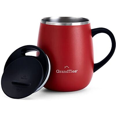 GRANDTIES Geïsoleerde koffiemok met handvat, schuifdeksel voor spatbescherming, 480 ml, koffiebeker om mee te nemen, dubbelwandig roestvrij staal voor het bewaren van dranken GRANDTIES Geïsoleerde koffiemok met handvat, schuifdeksel voor spatbescherming, 480 ml, koffiebeker om mee te nemen, dubbelwandig roestvrij staal voor het bewaren van dranken