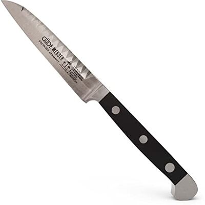 Güde Solingen gesmeed snijmes, 9 cm, POM, zwart, ALPHA, dubbele appel, handgemaakt in Duitsland Güde Solingen gesmeed snijmes, 9 cm, POM, zwart, ALPHA, dubbele appel, handgemaakt in Duitsland