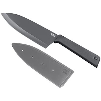 KUHN RIKON COLORI+ Santoku-mes met recht lemmet met lemmetbescherming, anti-aanbaklaag, roestvrij staal, 27,5 cm, grijs KUHN RIKON COLORI+ Santoku-mes met recht lemmet met lemmetbescherming, anti-aanbaklaag, roestvrij staal, 27,5 cm, grijs