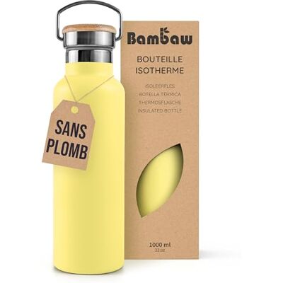 Bambaw Fles van roestvrij staal, 1 l, van duurzaam roestvrij staal, 1 l, gemakkelijk te vervoeren dankzij de handgreep, ideaal voor reizen en sport (keizerlijk geel) Bambaw Fles van roestvrij staal, 1 l, van duurzaam roestvrij staal, 1 l, gemakkelijk te vervoeren dankzij de handgreep, ideaal voor reizen en sport (keizerlijk geel)