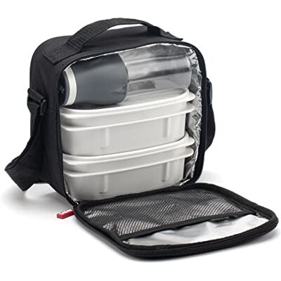 TATAY Kleine koeltas, inhoud 3 l, met 2 luchtdichte voorraaddozen (2 x 0,5 l) en een herbruikbare luchtdichte fles van 400 ml, kleur: zwart, afmetingen: 22,5 x 10 x 22 cm. TATAY Kleine koeltas, inhoud 3 l, met 2 luchtdichte voorraaddozen (2 x 0,5 l) en een herbruikbare luchtdichte fles van 400 ml, kleur: zwart, afmetingen: 22,5 x 10 x 22 cm.