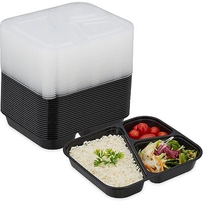 Relaxdays Meal Prep 24 stuks dozen met 3 vakken, magnetronbestendig, herbruikbaar, kunststof, zwart Relaxdays Meal Prep 24 stuks dozen met 3 vakken, magnetronbestendig, herbruikbaar, kunststof, zwart