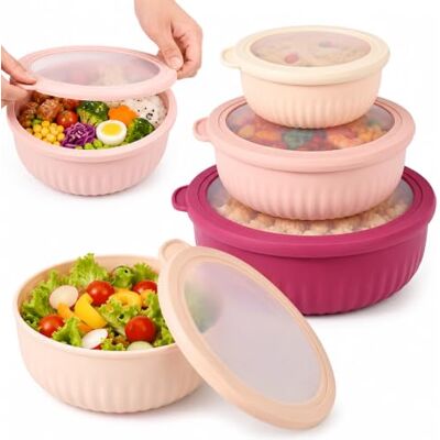 Gyism Set van 4 stapelbare roze slakommen met deksel, BPA-vrij, voorraaddozen met deksel, 0,4/0,78/1,4/2,2 l, vaatwasmachinebestendig, magnetron- en vriesbestendig Gyism Set van 4 stapelbare roze slakommen met deksel, BPA-vrij, voorraaddozen met deksel, 0,4/0,78/1,4/2,2 l, vaatwasmachinebestendig, magnetron- en vriesbestendig