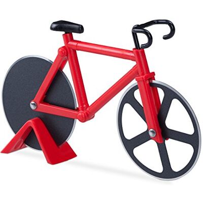 Relaxdays Pizzabole voor fiets, met snijwielen van roestvrij staal, rood Relaxdays Pizzabole voor fiets, met snijwielen van roestvrij staal, rood