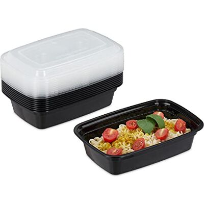 Relaxdays Meal Prep containers, 10 stuks, 1 vak, 1000 ml, magnetron, waterdicht, lunchbox, kunststof, zwart Relaxdays Meal Prep containers, 10 stuks, 1 vak, 1000 ml, magnetron, waterdicht, lunchbox, kunststof, zwart