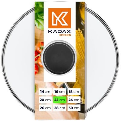 KADAX Glazen deksel met siliconen handvat, hittebestendig deksel voor potten, deksel met stoomgat, universeel deksel in verschillende maten, rond (22cm, zwart) KADAX Glazen deksel met siliconen handvat, hittebestendig deksel voor potten, deksel met stoomgat, universeel deksel in verschillende maten, rond (22cm, zwart)