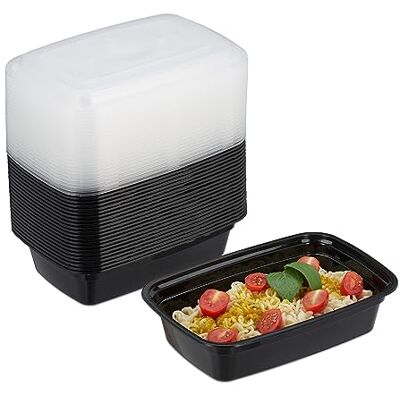 Relaxdays Meal Prep voedselcontainers, kunststof, herbruikbaar, 1 vak, magnetronbestendig, zwart, 24 stuks Relaxdays Meal Prep voedselcontainers, kunststof, herbruikbaar, 1 vak, magnetronbestendig, zwart, 24 stuks