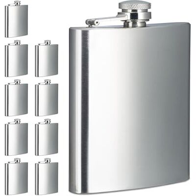 Relaxdays 10 x mini-zakflessen van roestvrij staal, 200 ml, zilverkleurig Relaxdays 10 x mini-zakflessen van roestvrij staal, 200 ml, zilverkleurig