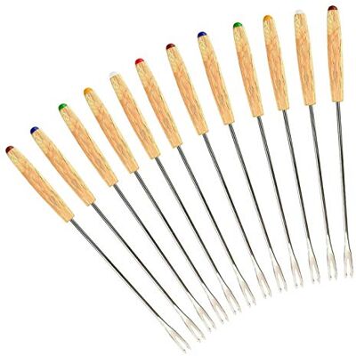 GuDoQi Set van 12 fonduevorken van roestvrij staal Hittebestendig houten handvat Kaasvorken voor fruit, chocolade, fondue, gebraden (24 cm) GuDoQi Set van 12 fonduevorken van roestvrij staal Hittebestendig houten handvat Kaasvorken voor fruit, chocolade, fondue, gebraden (24 cm)