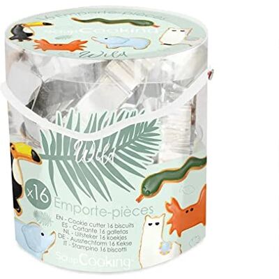 ScrapCooking Emmer met 16 uitsteekvormpjes voor dieren Metalen koekjesvormen Vos, dinosaurus, konijn, beer, olifant cadeau-idee voor gebak, jungle verjaardag 2028 ScrapCooking Emmer met 16 uitsteekvormpjes voor dieren Metalen koekjesvormen Vos, dinosaurus, konijn, beer, olifant cadeau-idee voor gebak, jungle verjaardag 2028