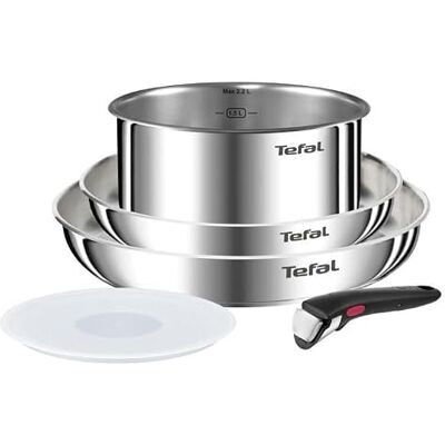 Tefal Ingenio Emotion, 5-delige keukenset, afneembare handgreep, stapelbaar, praktisch, ruimtebesparend, roestvrij staal, L896S504 Tefal Ingenio Emotion, 5-delige keukenset, afneembare handgreep, stapelbaar, praktisch, ruimtebesparend, roestvrij staal, L896S504