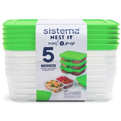Sistema Nest It Set van 5 luchtdichte vershouddozen met vakken en deksel, BPA-vrij, recyclebaar met TerraCycle®, 870 ml, wit Sistema Nest It Set van 5 luchtdichte vershouddozen met vakken en deksel, BPA-vrij, recyclebaar met TerraCycle®, 870 ml, wit
