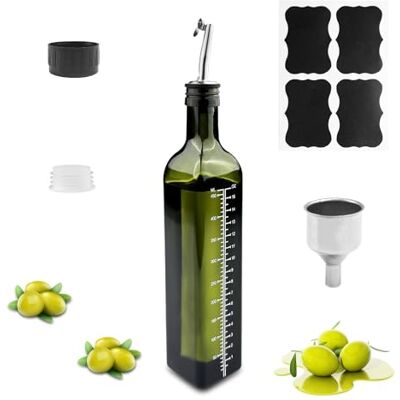 Gvolatee 500 ml glazen oliefles, azijn- en oliedispenser met schenktuit, trechter, vuilafstotende dop, olijfoliedispenser, donkergroen, flessen Gvolatee 500 ml glazen oliefles, azijn- en oliedispenser met schenktuit, trechter, vuilafstotende dop, olijfoliedispenser, donkergroen, flessen