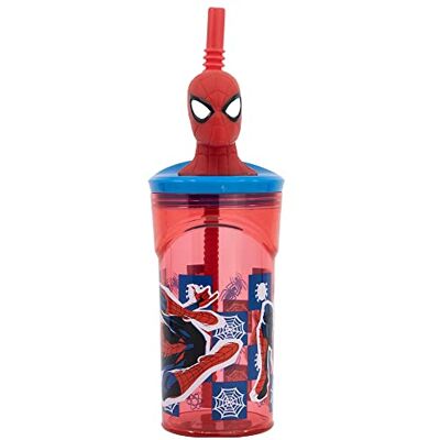 Stor Spiderman MIDNIGHT FLYER Gobelet réutilisable pour enfant en plastique sans BPA 430 ml avec figurine 3D sur le couvercle Stor Spiderman MIDNIGHT FLYER Gobelet réutilisable pour enfant en plastique sans BPA 430 ml avec figurine 3D sur le couvercle