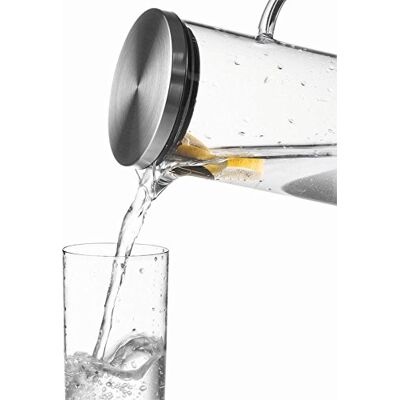 APS 10764 sap-/waterkan, diameter 9,5 cm, hoogte 27 cm, 1,5 liter, glas, roestvrij staal, polypropyleen, siliconen APS 10764 sap-/waterkan, diameter 9,5 cm, hoogte 27 cm, 1,5 liter, glas, roestvrij staal, polypropyleen, siliconen