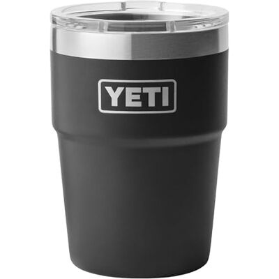 YETI Rambler Cup, Vacuum Geïsoleerde Roestvrij Staal Stapelbare Cup met Magslider Deksel, Zwart, 16 oz / 473 ml YETI Rambler Cup, Vacuum Geïsoleerde Roestvrij Staal Stapelbare Cup met Magslider Deksel, Zwart, 16 oz / 473 ml