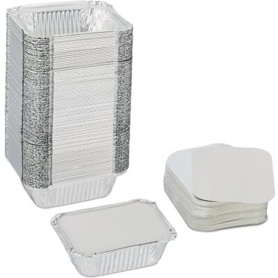 Relaxdays 100 stuks aluminium containers met deksel, 260 ml, voor barbecue, gastronomie, groot, zilverkleurig Relaxdays 100 stuks aluminium containers met deksel, 260 ml, voor barbecue, gastronomie, groot, zilverkleurig
