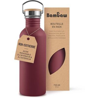 Bambaw Drinkfles, 750 ml, metaal, sportfles, rood, thermosfles, roestvrij staal, 750 ml, BPA-vrij, herbruikbare drinkfles, kersenrood Bambaw Drinkfles, 750 ml, metaal, sportfles, rood, thermosfles, roestvrij staal, 750 ml, BPA-vrij, herbruikbare drinkfles, kersenrood