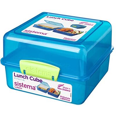 Sistema Cube To Go Lunchbox, 2 stuks, 1,4 l, 14,5 x 15 x 9,5 cm, mint/blauw/roze Sistema Cube To Go Lunchbox, 2 stuks, 1,4 l, 14,5 x 15 x 9,5 cm, mint/blauw/roze