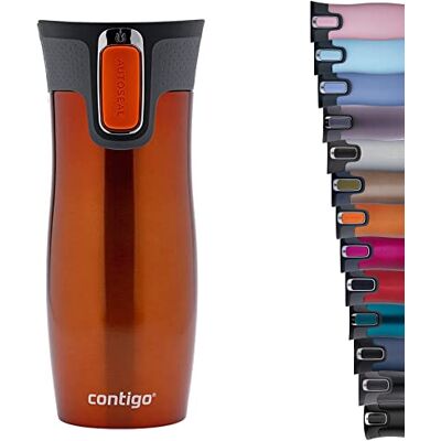 Contigo West Loop Autoseal Travel, thermo-roestvrij staal, vacuümfles, waterdichte beker, koffiemok met gemakkelijk te reinigen deksel, BPA-vrij, mandarijn, 470 ml Contigo West Loop Autoseal Travel, thermo-roestvrij staal, vacuümfles, waterdichte beker, koffiemok met gemakkelijk te reinigen deksel, BPA-vrij, mandarijn, 470 ml