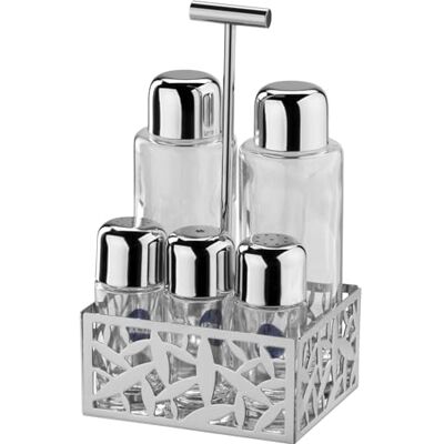 Alessi Msa16 Cactus! Olie, azijn, zout, peper en specerijen van glanzend roestvrij staal 18/10 en glas Alessi Msa16 Cactus! Olie, azijn, zout, peper en specerijen van glanzend roestvrij staal 18/10 en glas