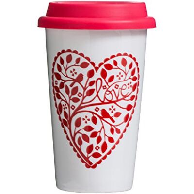 Premier Chickadee Thermosbeker met deksel, porselein/siliconen, rood, 330 ml Premier Chickadee Thermosbeker met deksel, porselein/siliconen, rood, 330 ml