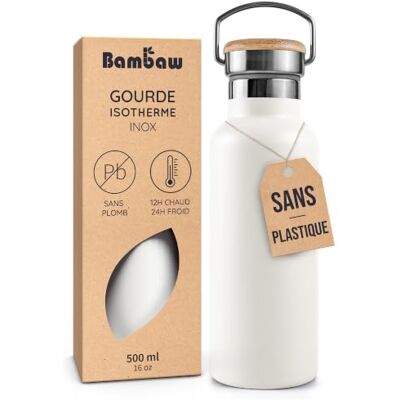 Bambaw Metalen drinkfles, 500 ml, 500 ml, hoogwaardige roestvrijstalen thermosfles, voor warme of koude dranken, waterdicht, elegant en ideaal voor sport (fleece wit) Bambaw Metalen drinkfles, 500 ml, 500 ml, hoogwaardige roestvrijstalen thermosfles, voor warme of koude dranken, waterdicht, elegant en ideaal voor sport (fleece wit)