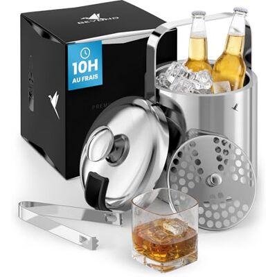 Beyond IJsblokjeshouder met deksel en tang, 100% BPA-vrij, van roestvrij staal, ijsblokjeskoeler, dubbelwandig, 1,3 liter, ijsemmer voor ijsblokjes, ijsbak voor het bewaren van ijsblokjes Beyond IJsblokjeshouder met deksel en tang, 100% BPA-vrij, van roestvrij staal, ijsblokjeskoeler, dubbelwandig, 1,3 liter, ijsemmer voor ijsblokjes, ijsbak voor het bewaren van ijsblokjes