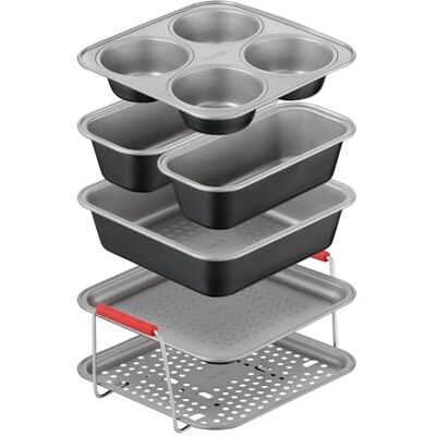 Tefal Dail'Easy 6-delige accessoireset voor luchtfriteuse Kook zoete en hartige gerechten met deze ovenschaal met antiaanbaklaag, beschermt de mand, eenvoudig verwijderen van de vorm Tefal Dail'Easy 6-delige accessoireset voor luchtfriteuse Kook zoete en hartige gerechten met deze ovenschaal met antiaanbaklaag, beschermt de mand, eenvoudig verwijderen van de vorm
