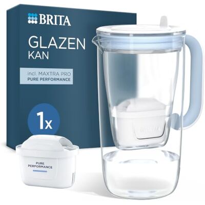 Brita Lichtblauwe glazen filterkaraf (2,5 l) incl. 1 MAXTRA PRO ALL-IN-1 Lichtblauw (2,5 l) premium glas kan met klapdeksel en Smart Light, vermindert PFAS, chloor, metaal en meer Brita Lichtblauwe glazen filterkaraf (2,5 l) incl. 1 MAXTRA PRO ALL-IN-1 Lichtblauw (2,5 l) premium glas kan met klapdeksel en Smart Light, vermindert PFAS, chloor, metaal en meer